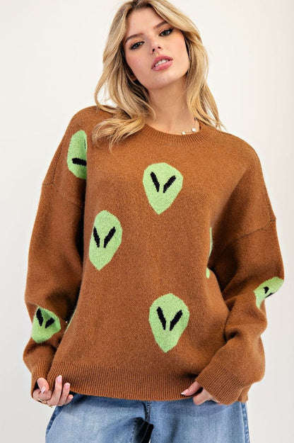 Beam Me Up Camel Alien Sweater