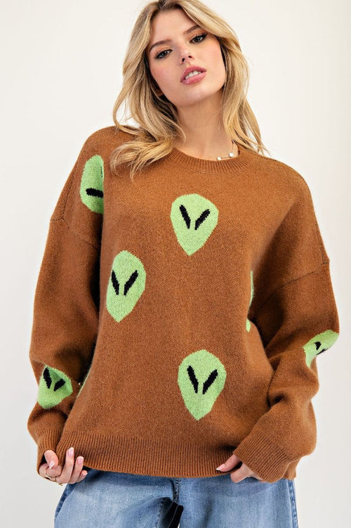 Beam Me Up Camel Alien Sweater