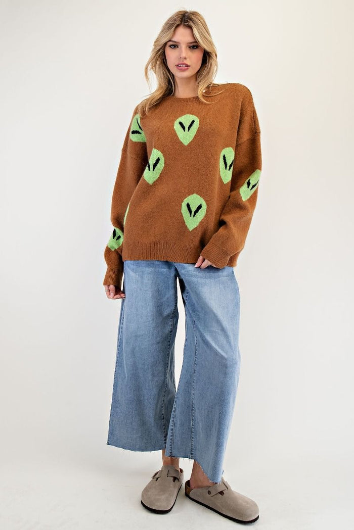 Beam Me Up Camel Alien Sweater