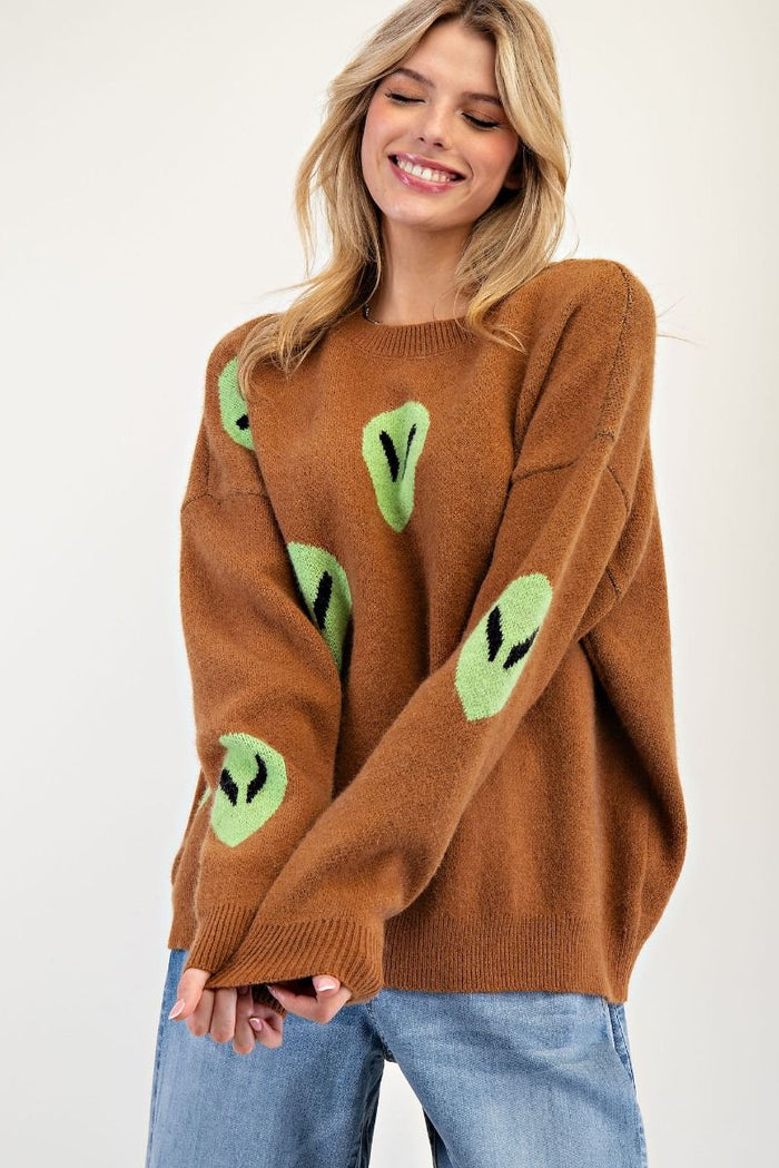 Beam Me Up Camel Alien Sweater