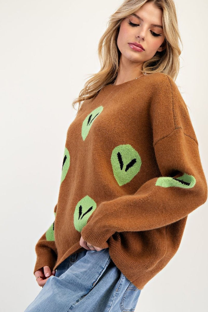 Beam Me Up Camel Alien Sweater