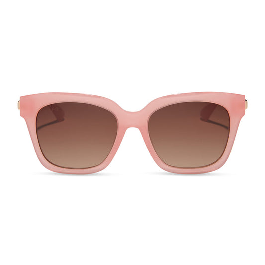 diff eyewear featuring the bella xs square sunglasses with a peach frame and brown polarized lenses front view