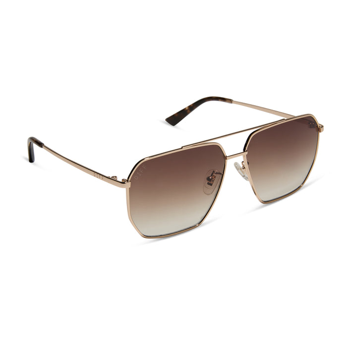 diff eyewear berkely navigator sunglasses gold & brown gradient angled view