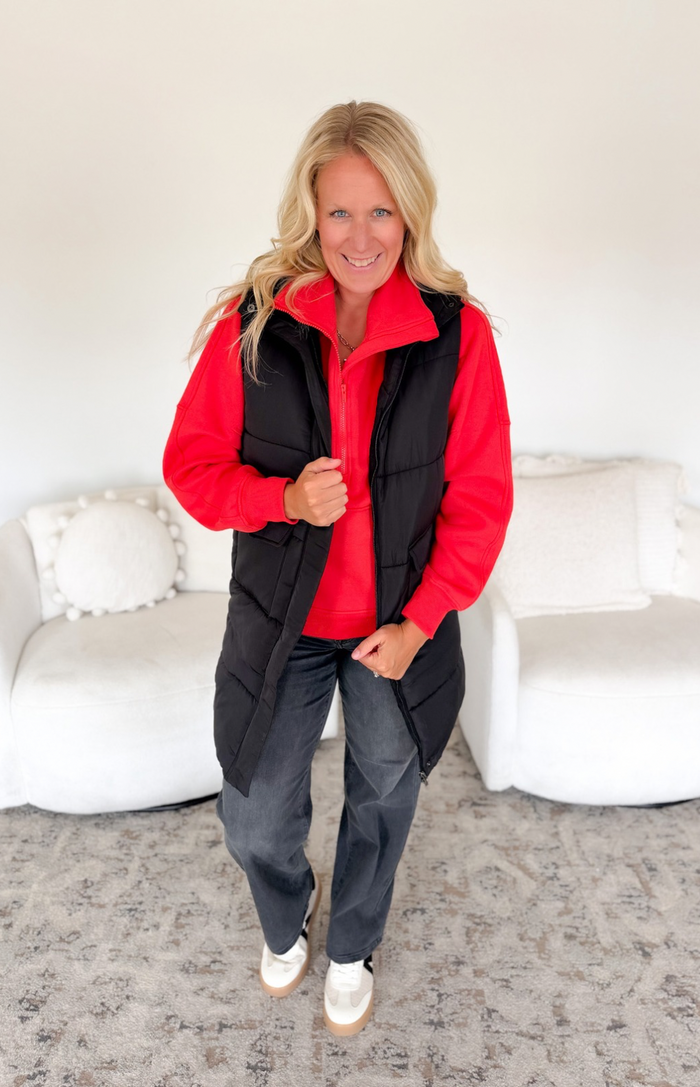 Black Long Puffer Vest