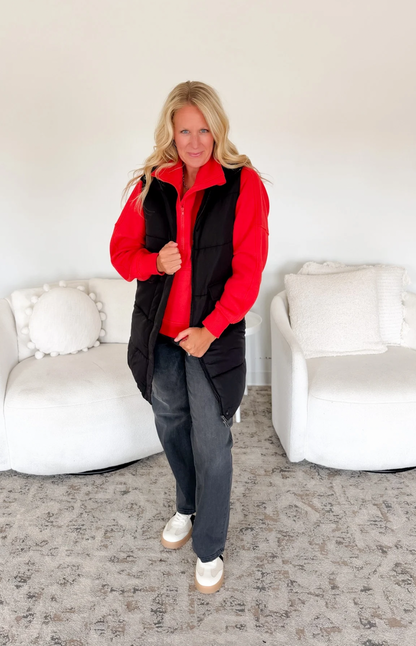 Black Long Puffer Vest