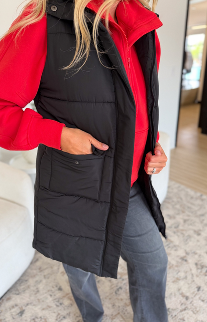 Black Long Puffer Vest