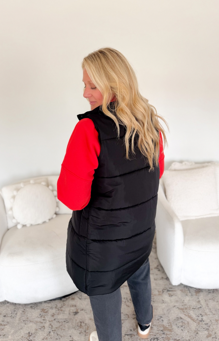 Black Long Puffer Vest