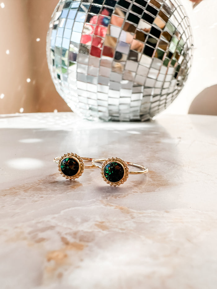Black Opal Halo Gold Ring
