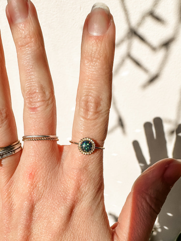Black Opal Halo Gold Ring