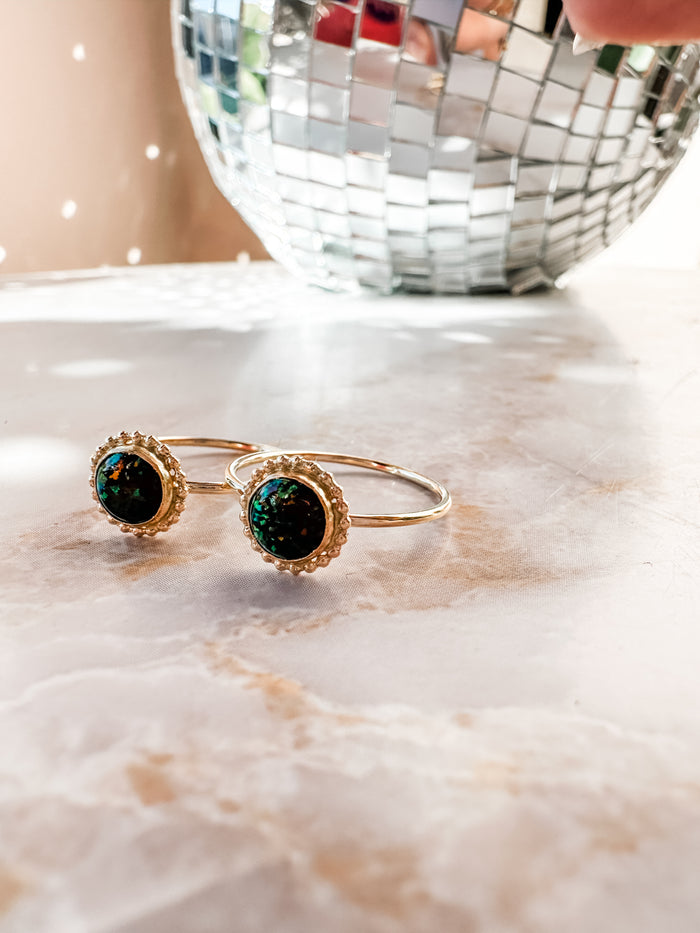 Black Opal Halo Gold Ring