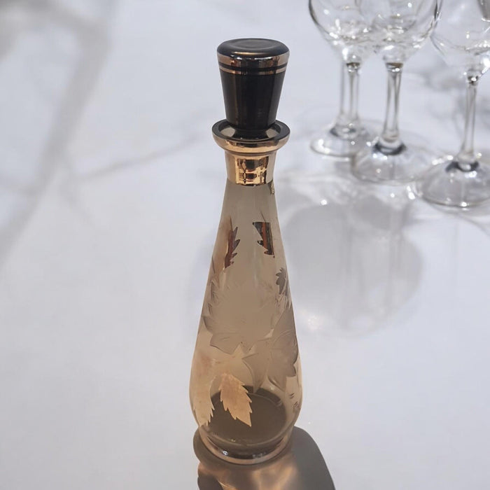 Bohemian Crystal Wine Decanter Czechoslovakia Art Glass Silver Deposit Barware