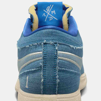 Up close, rear view of the Nike Book 1 "Blue Blood".