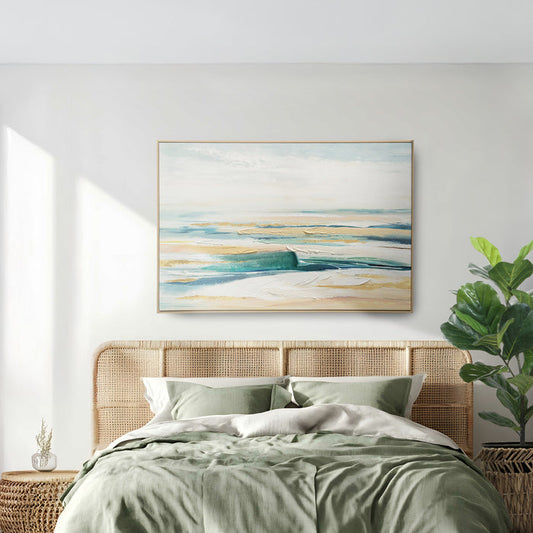 Brushmarks Embellished Canvas Abstract Coastal by Urban Style