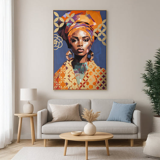 Brushmarks Foiled Canvas African Woman Blue by Urban Style