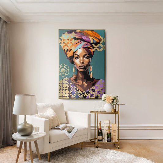 Brushmarks Foiled Canvas African Woman Teal by Urban Style