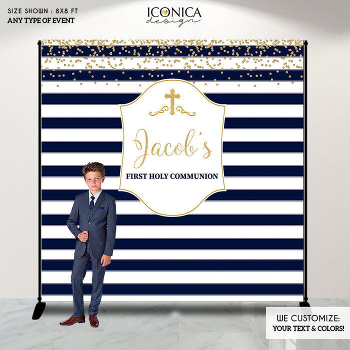 Burgundy Gold First Communion Backdrop, Striped Photo Booth (Printed or Printable File)