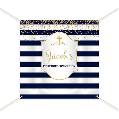 Burgundy Gold First Communion Backdrop, Striped Photo Booth (Printed or Printable File)