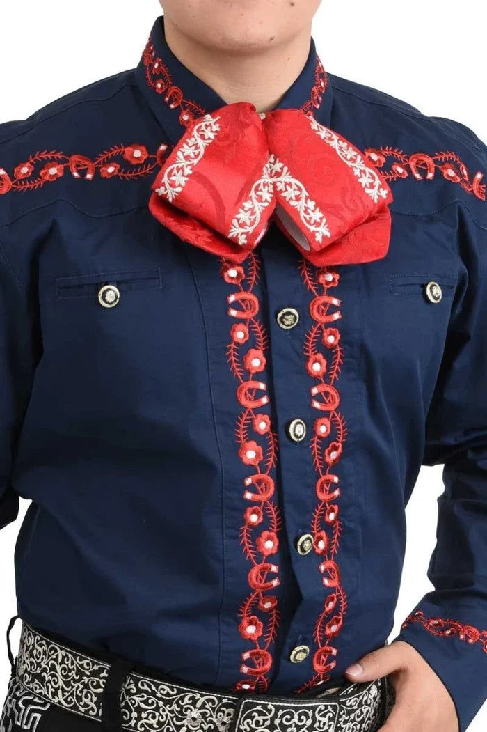 Camisa Charra Azul con Rojo para Hombre | Importada de México