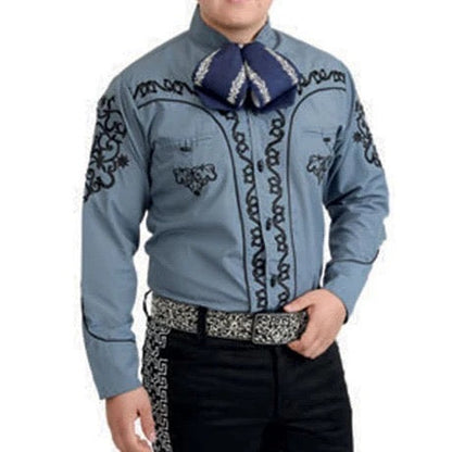 Camisa Charra Azul Gris para Hombre | Importada de México