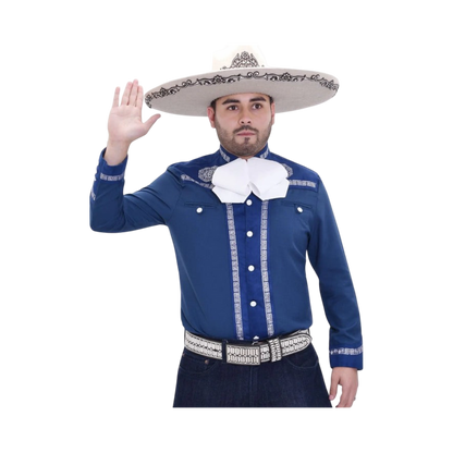 Camisa charra azul rey de hombre con bordado blanco elegante