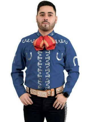 Camisa Charra Azul Rey con Blanco para Hombre | Importada de México