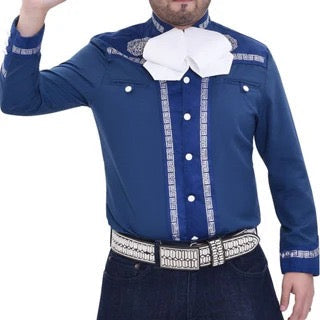 Camisa Charra Azul Rey con Blanco para Hombre | Importada de México