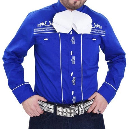 Person wearing a blue jacket with white accents on a white background
