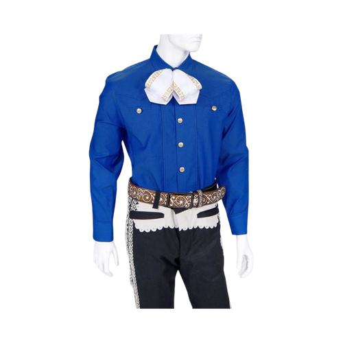 Camisa charra azul rey para hombre estilo charro tradicional