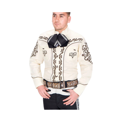 Camisa charra beige claro para hombre estilo tradicional mexicano
