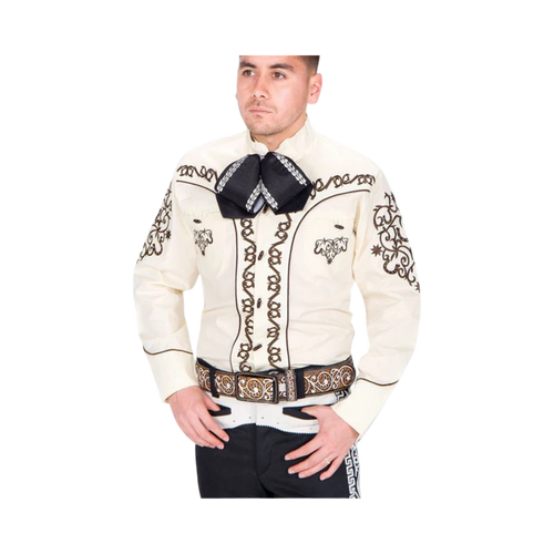 Camisa charra beige claro para hombre estilo tradicional mexicano