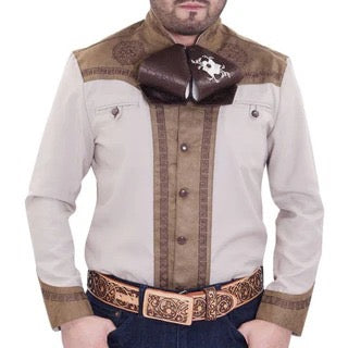 Camisa Charra Beige con Café Tradicional para Hombre | Importada de México
