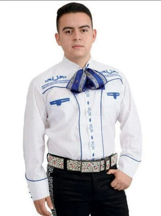 Camisa Charra Blanca con Azul para Hombre | Importada de México