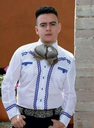 Camisa Charra Blanca con Azul para Hombre | Importada de México