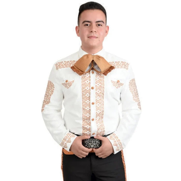 Camisa Charra Blanca de Gamuza para Hombre | Importada de México