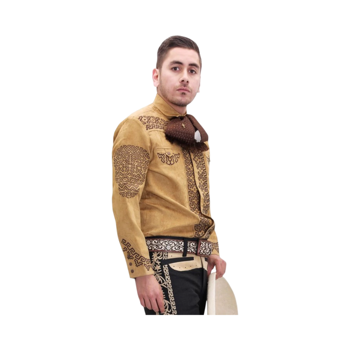Camisa charra café de gamuza para hombre estilo tradicional charro