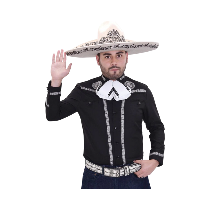 Camisa charra negra para hombre con detalles bordados estilo mexicano