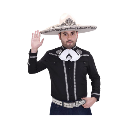 Camisa charra negra para hombre con detalles bordados estilo mexicano