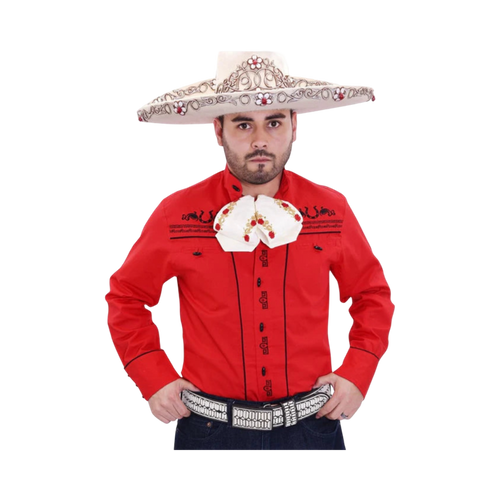 Camisa charra roja con negro para niño, ropa mexicana infantil perfecta para fiestas, desfiles y rodeos.