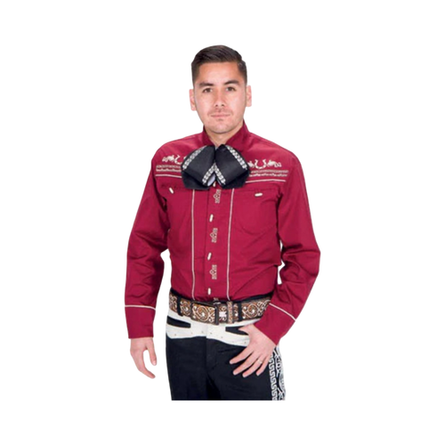 Camisa charra infantil color vino, ropa mexicana tradicional para niños ideal para trajes charros y eventos culturales.