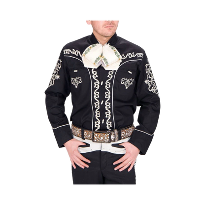 Camisa charra negra clásica para hombre estilo charro mexicano
