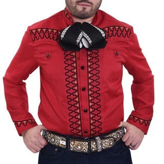 Camisa Charra Roja con Negro para Hombre | Importada de México