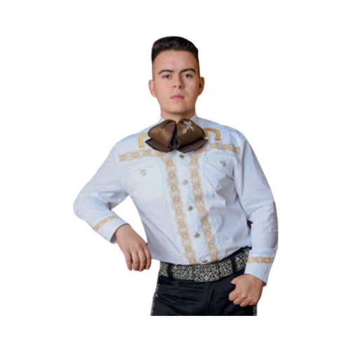 Camisa charra blanca con amarillo para hombre elegante estilo charro