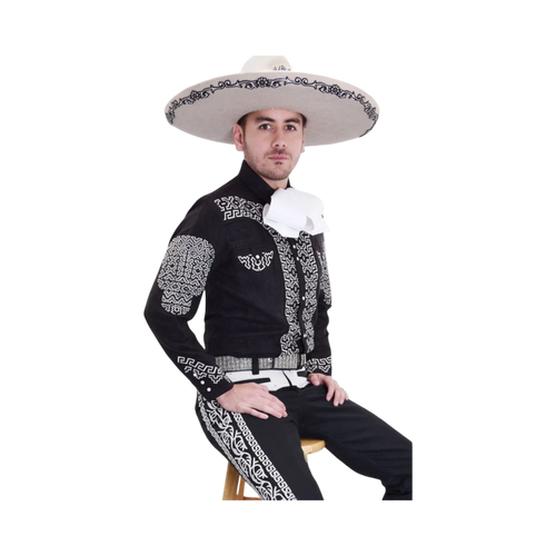 Camisa charra negra con blanco para hombre con bordado charro elegante