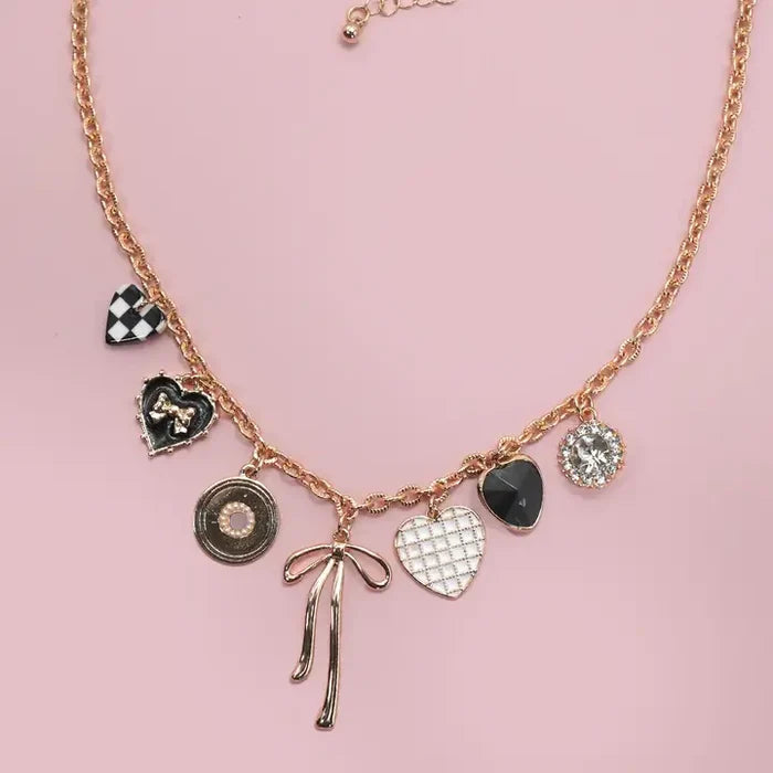 Charm Necklace-Bow Checker Heart