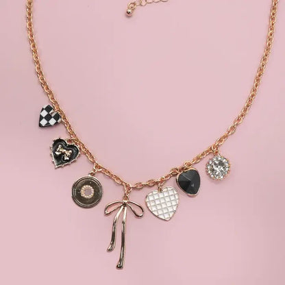 Charm Necklace-Bow Checker Heart