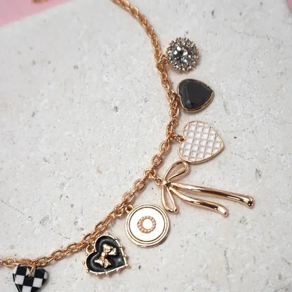 Charm Necklace-Bow Checker Heart