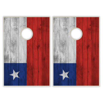 Chile Flag Tailgate Cornhole Set - Distressed Wood