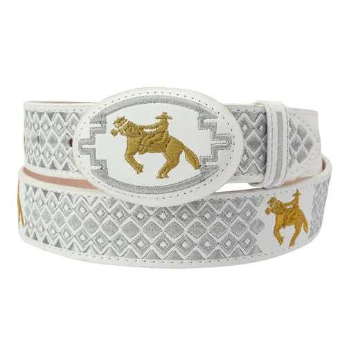 Cinturón charro blanco con caballo en dorado