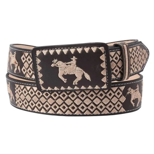 Cinto charro café con diseño de caballo