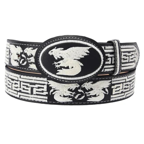 Cinto charro negro con águila en blanco